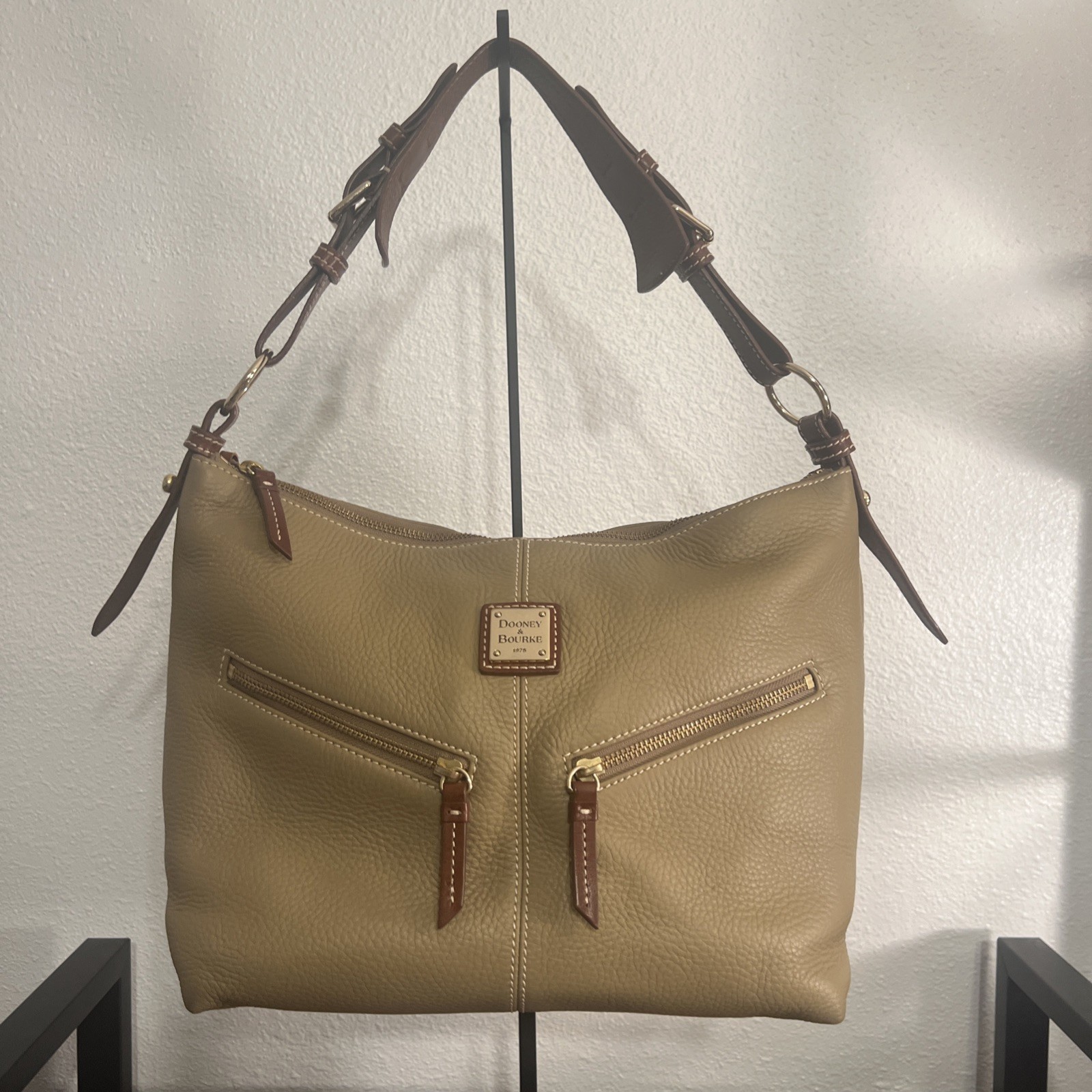 Dooney & Bourke Pebble All Weather Leather Hobo Shoulder Bag Taupe (Beige)