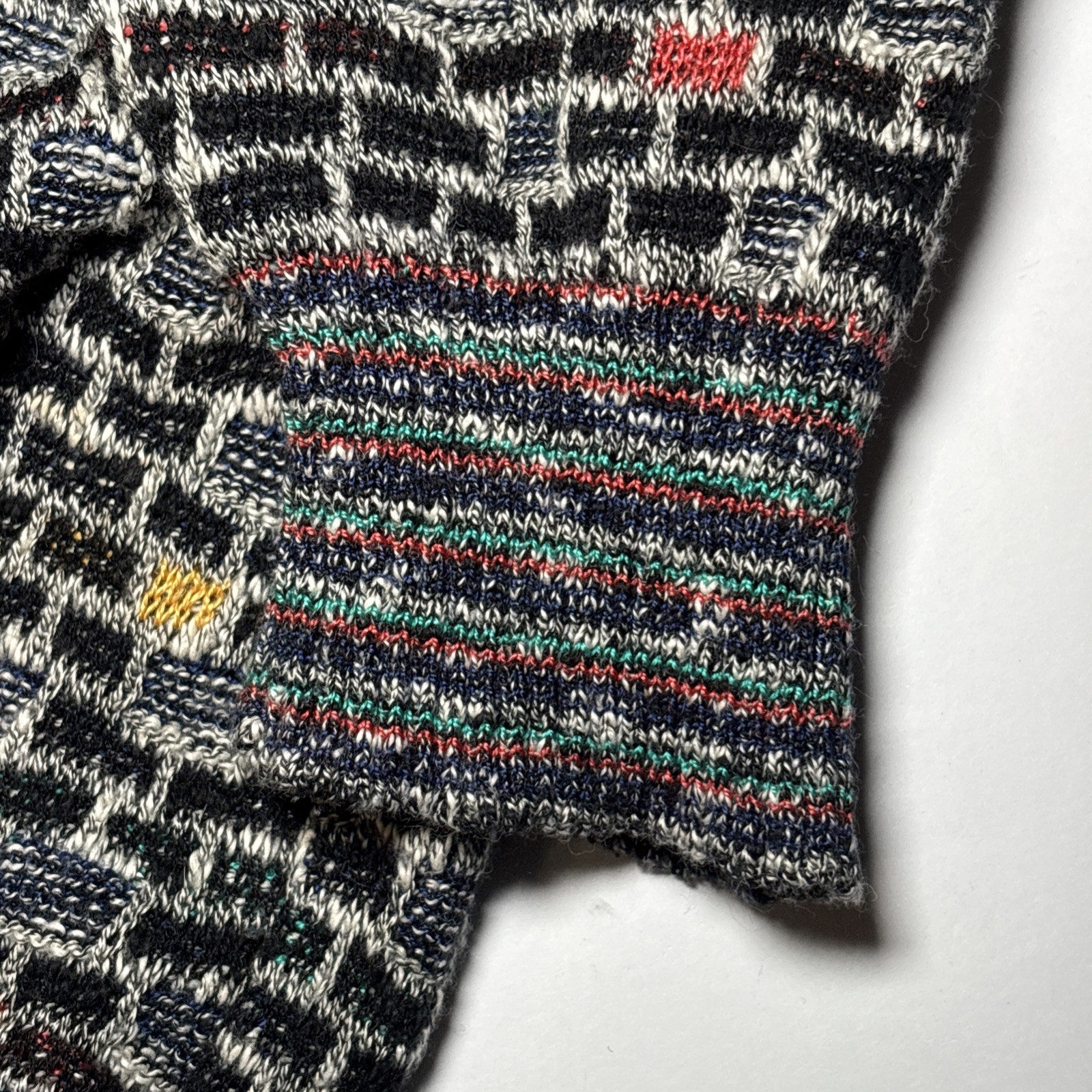 Mondo di Marco Sweater Mens Large Black Brick Colorful Knit Made Italy Vintage