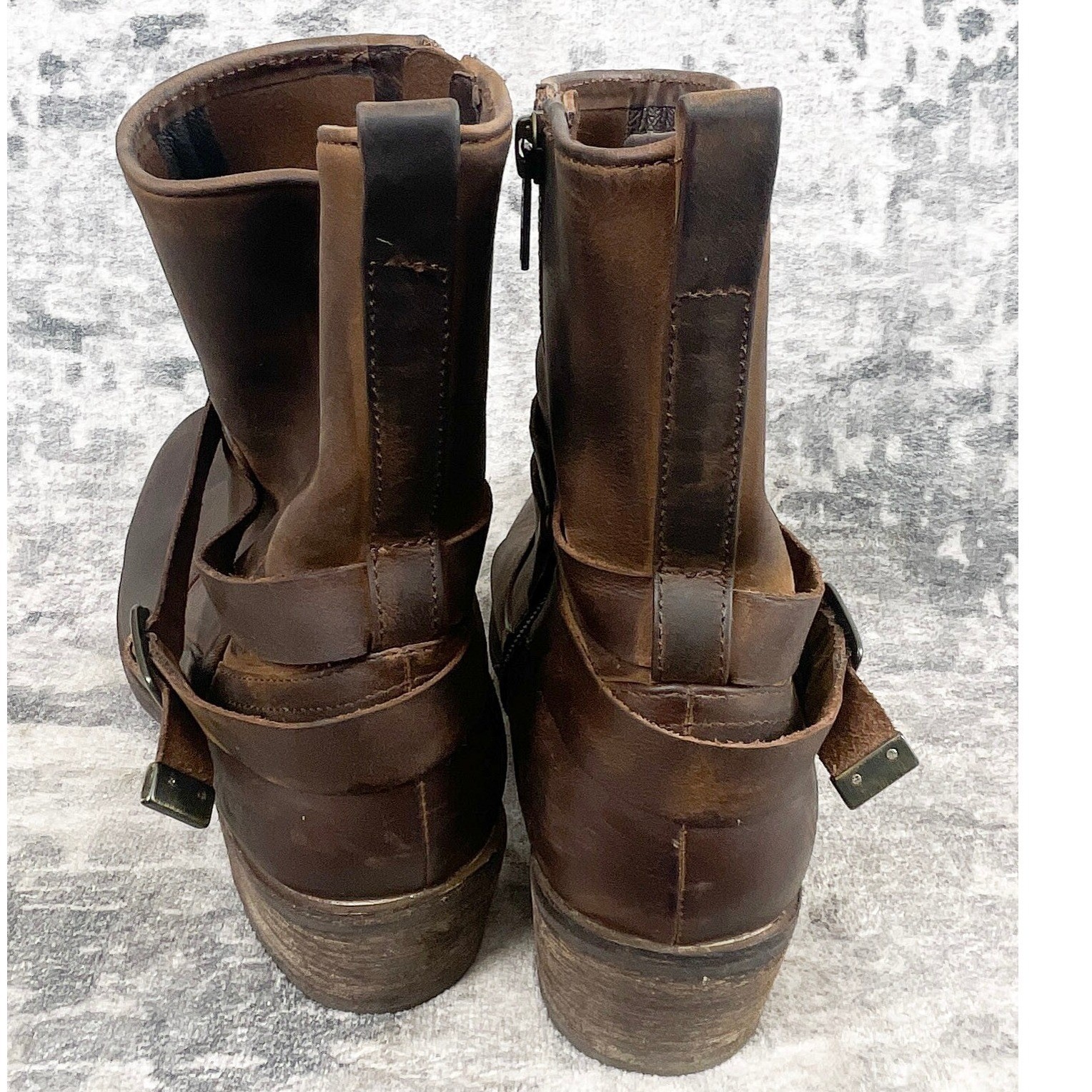 UGG Australia Womens 9 Lorraine Side Zip Biker Moto Harness Brown Boots Grunge