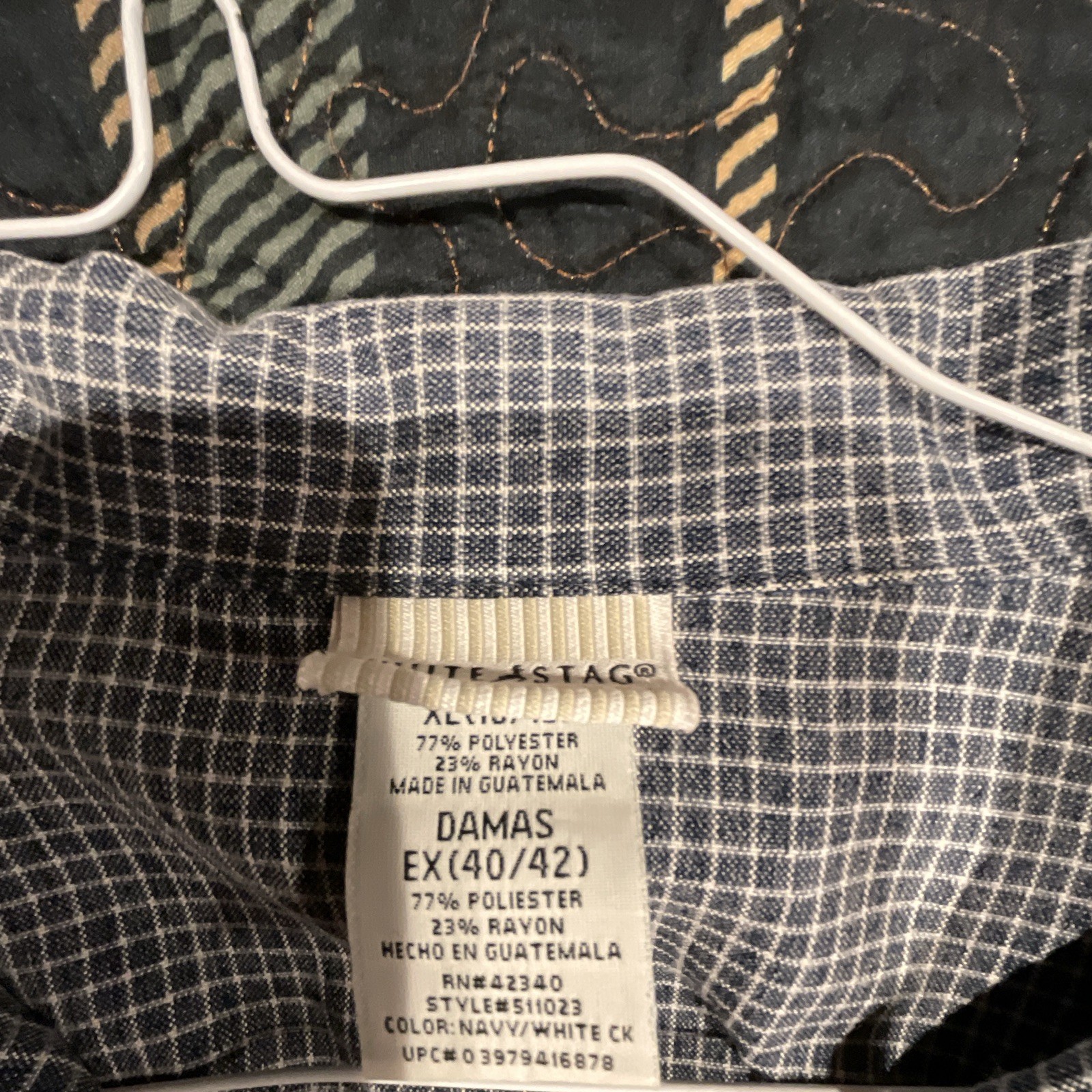 White Stag Navy/White Check Button-Up Shirt Short Sleeve EX (40/42)