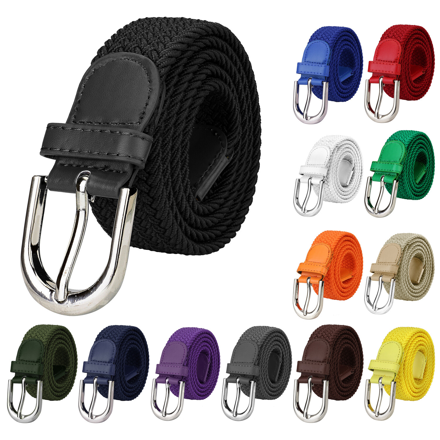 Falari Men Women Canvas Elastic Fabric Woven Casual Stretch Braided Belt