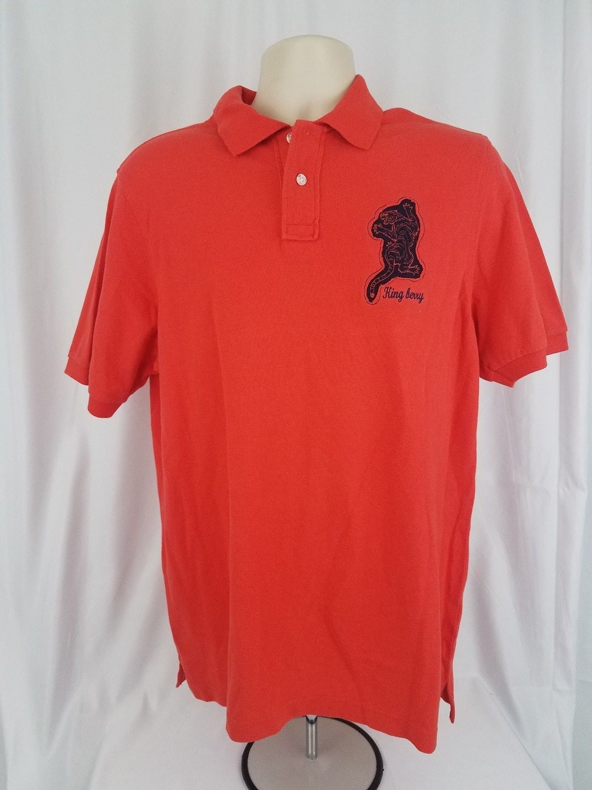 King Berry Plus Mens Polo Red Black Embroidery Cut Out Oriental Tiger Sz XL B 4