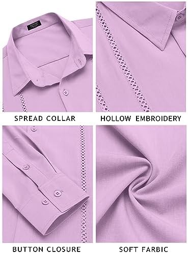 Coofandy Mens Cuban Guayabera Shirt Casual Button Down Shirts Long Sleeve Summer