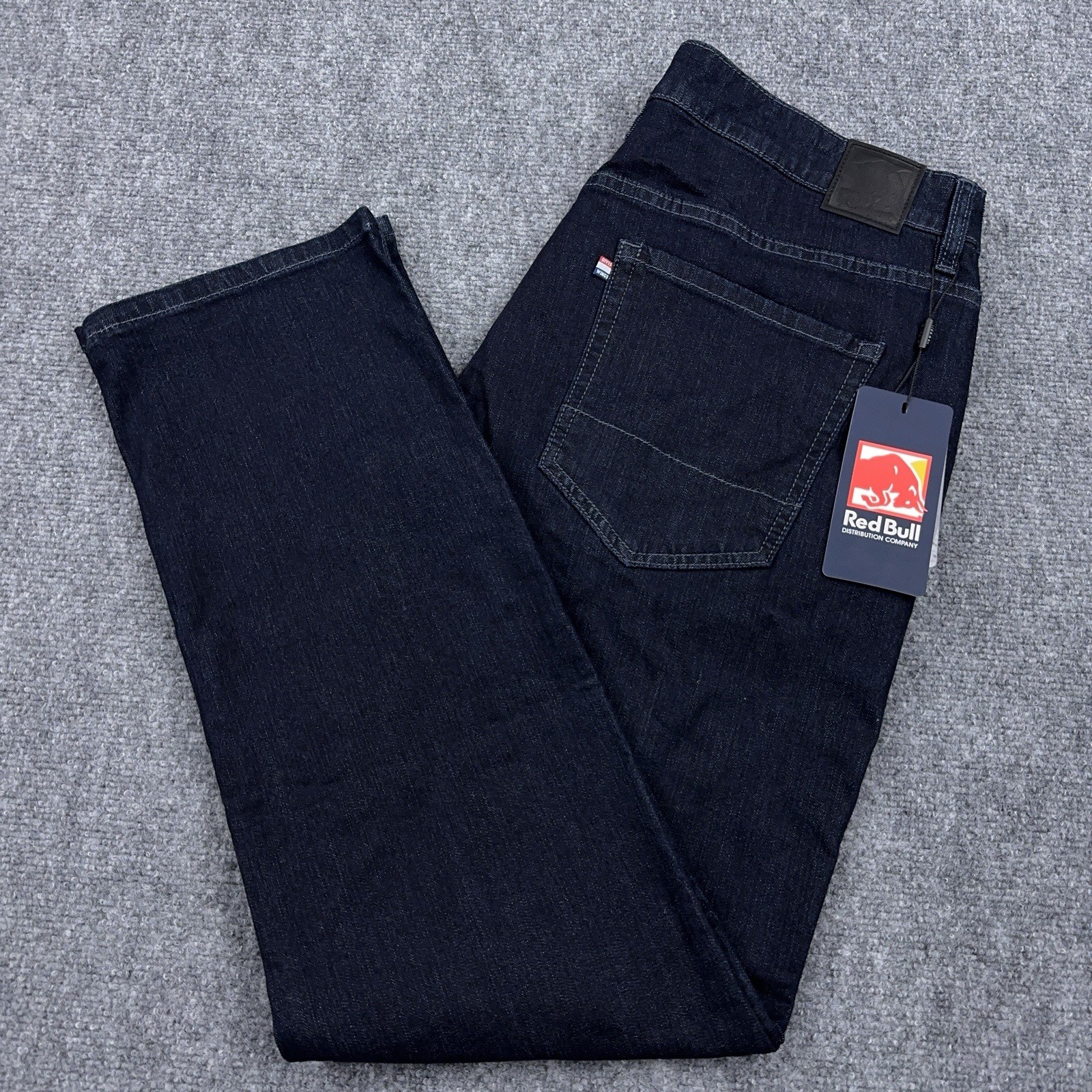 NEW Red Bull Distribution Jeans Mens 36×32 Relaxed Taper Dark Wash 10oz Stretch