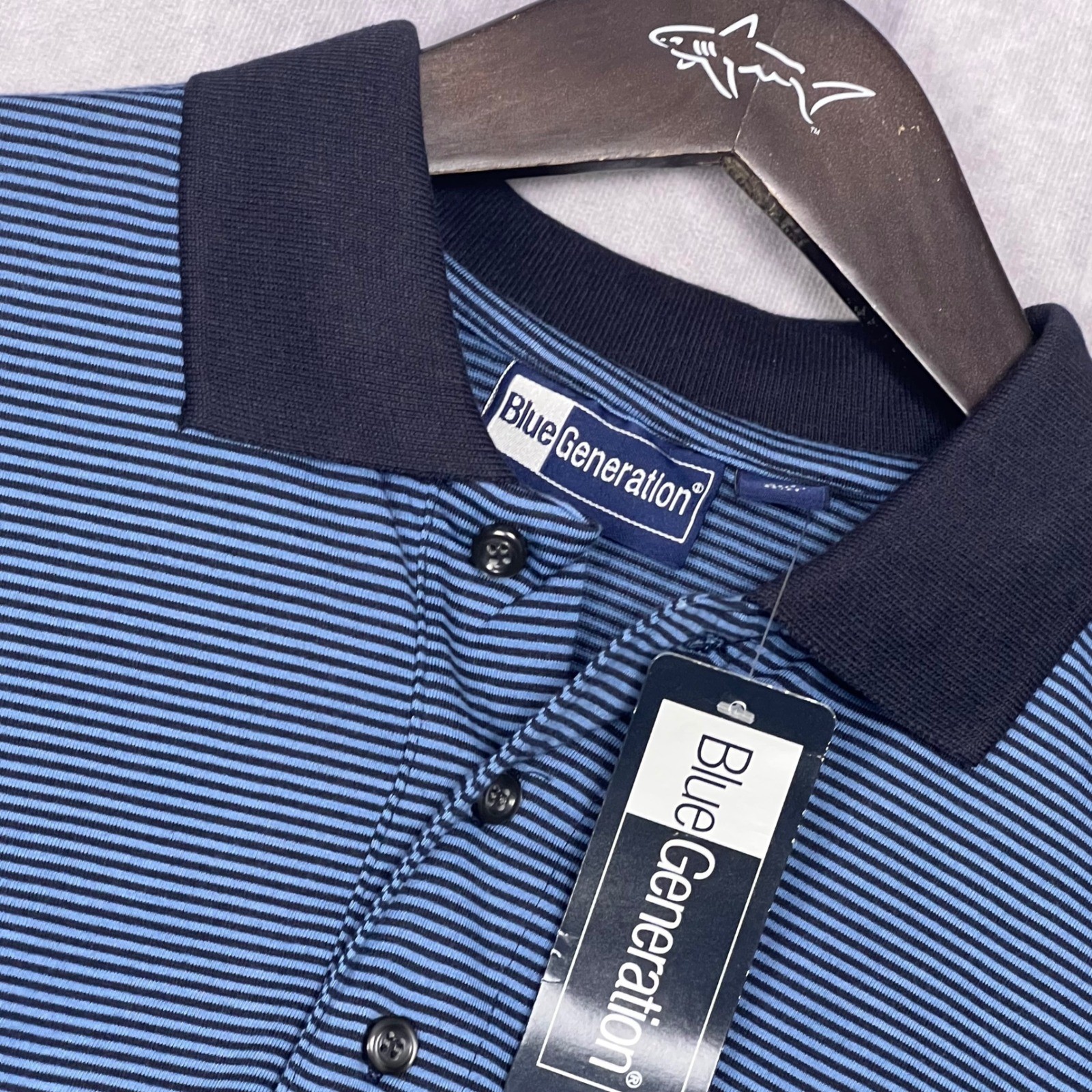 Blue Generation Polo Shirt Mens 4XL Blue Striped NWT Short Sleeve Casual