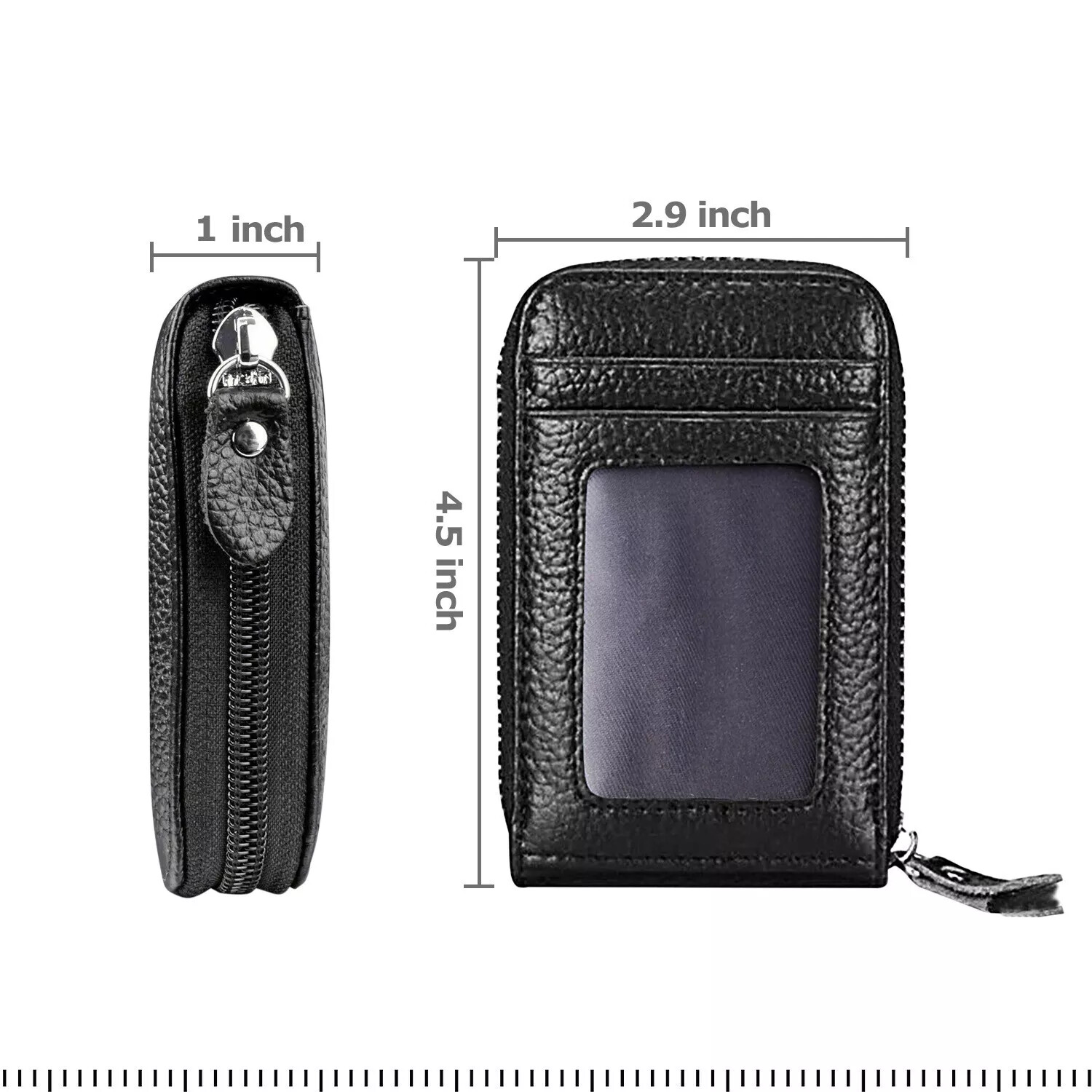 Genuine Leather Men Women Wallet Credit Card Holder RFID Blocking Zipper Pocket