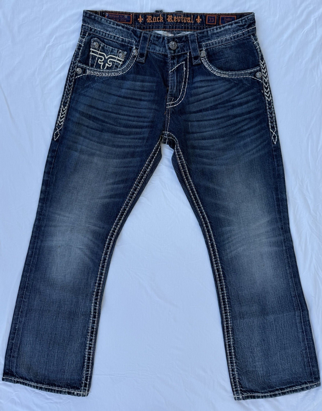 Rock Revival Men’s Denim Jeans 33 35X31 Fabio Boot Cut Excellent Condition