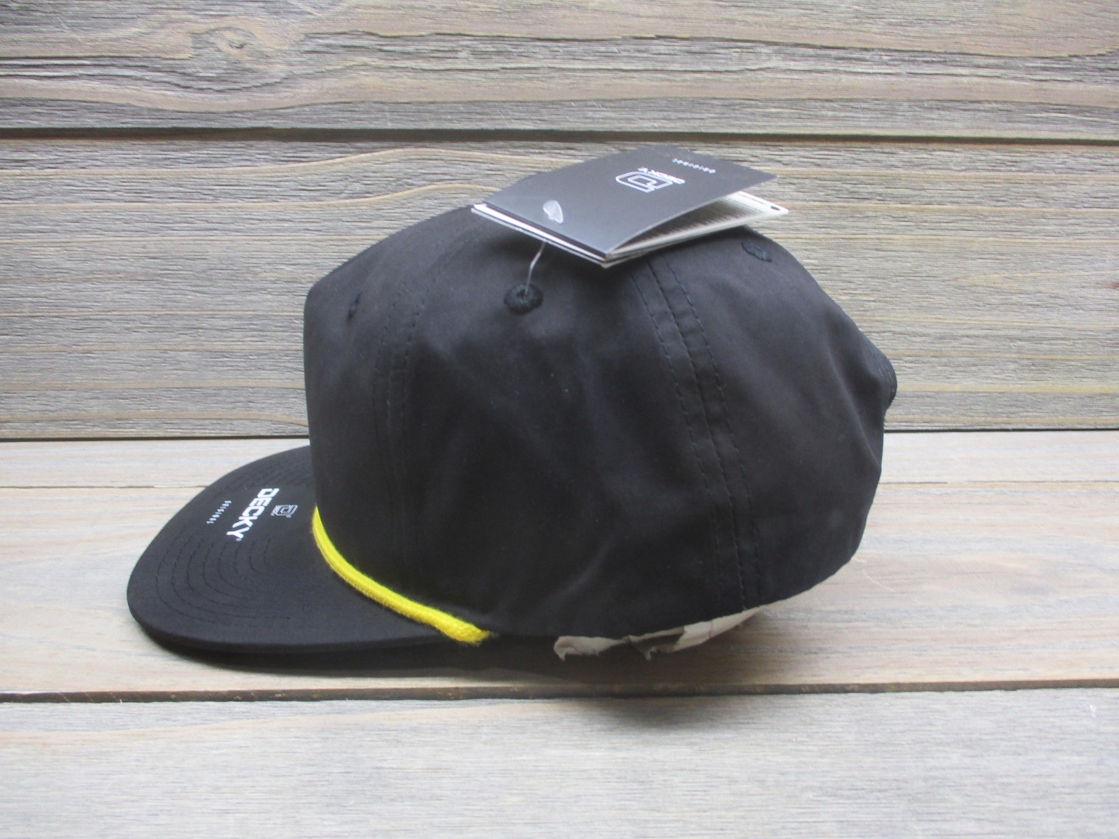 Decky Hat Cap Snap Back One Size Black Yellow Rope Water Repellent UPF 50+ Mens