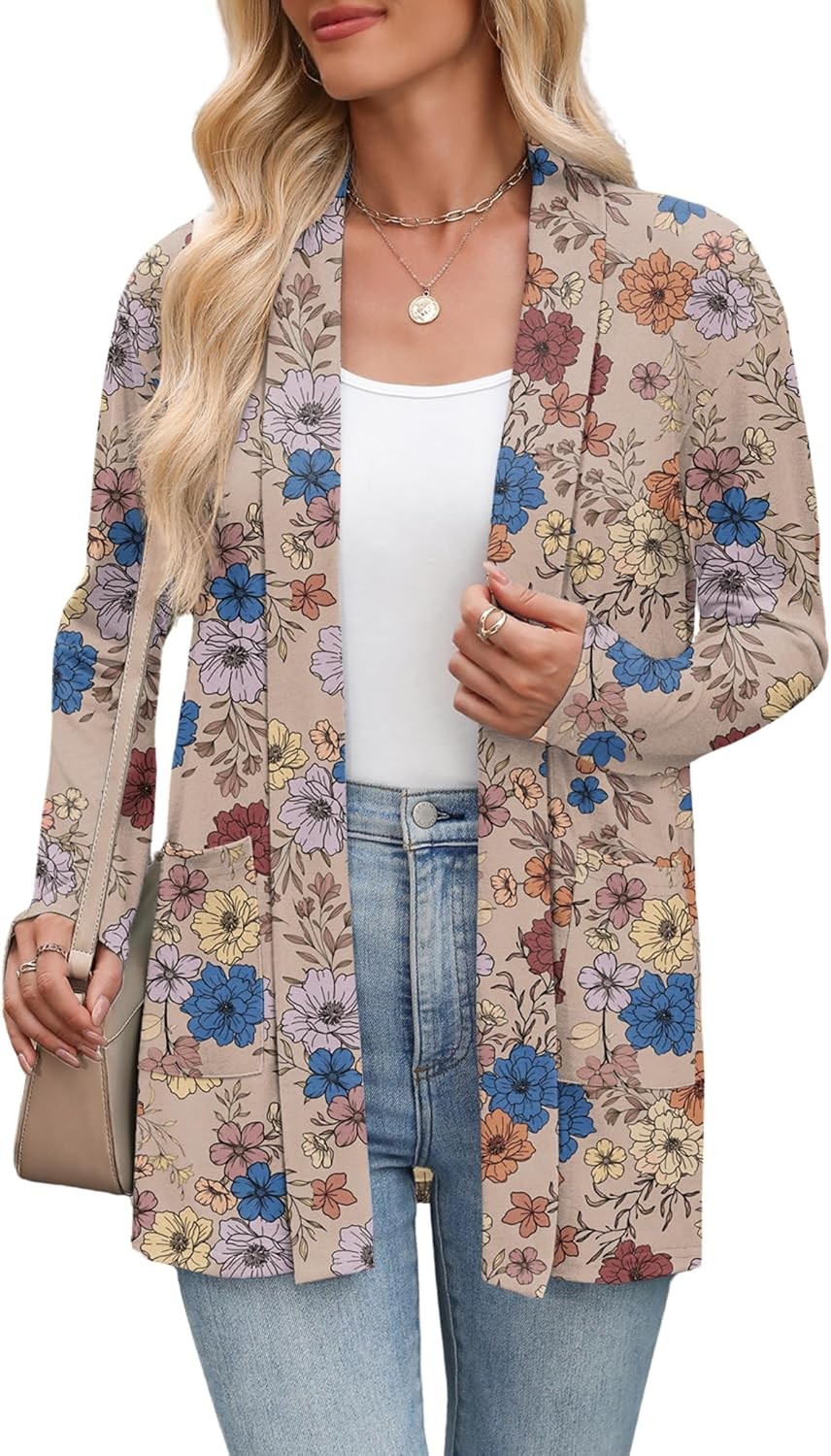 Women’s Lightweight Open Front Cardigan Sweater Casual Loose Knit with Pockets