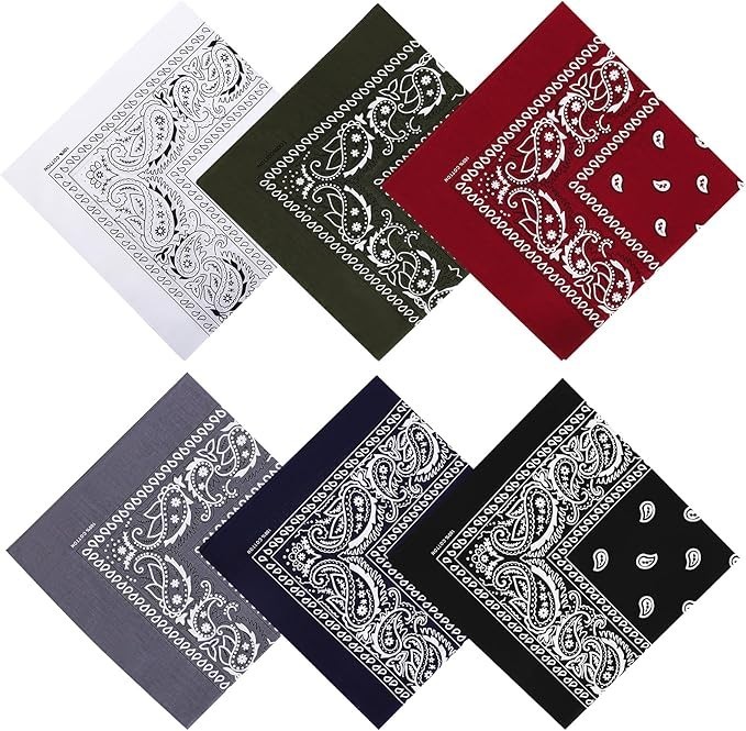 100 Cotton 27 x 27 inches Large Bandanas, Set of 6