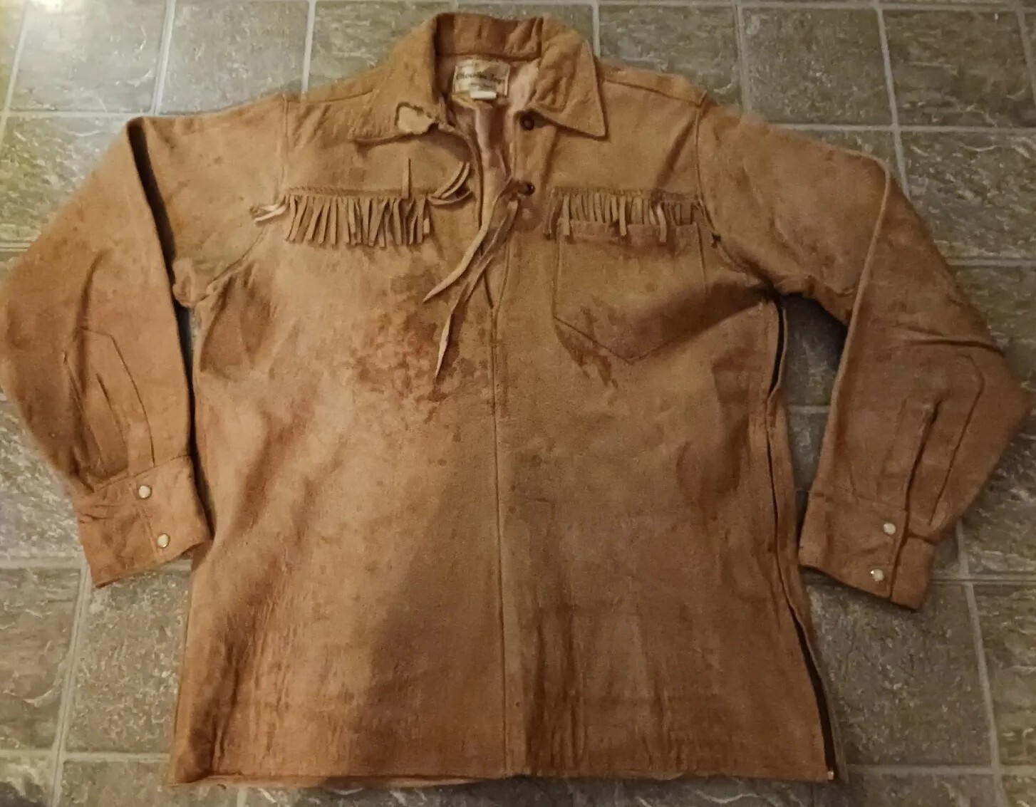 Vintage Cherokee Togs 1950’s 60’s? Fringe Crude Doe Suede Pioneer Shirt Zip Side