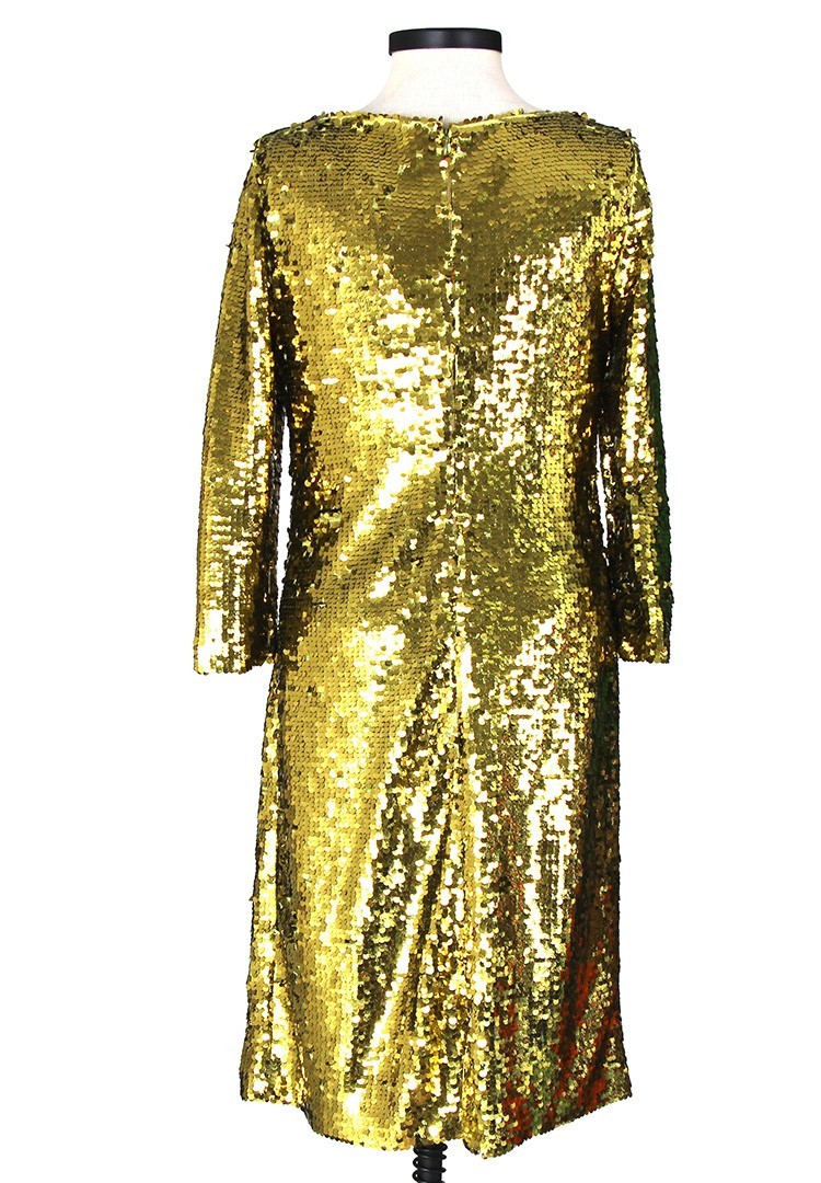 St John Knits Olive Sequin Boat Neck Dress 3/4 Sleeve Flaw Sz 14 NWOT $1695
