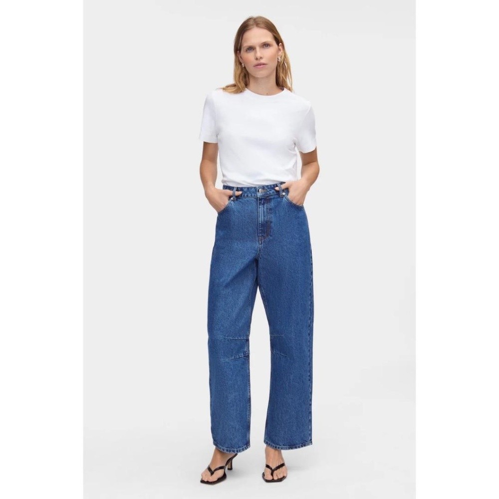 ALIGNE Markus Mid-Rise Barrel Leg 100% Organic Cotton Jeans Mid Blue 27 NWT