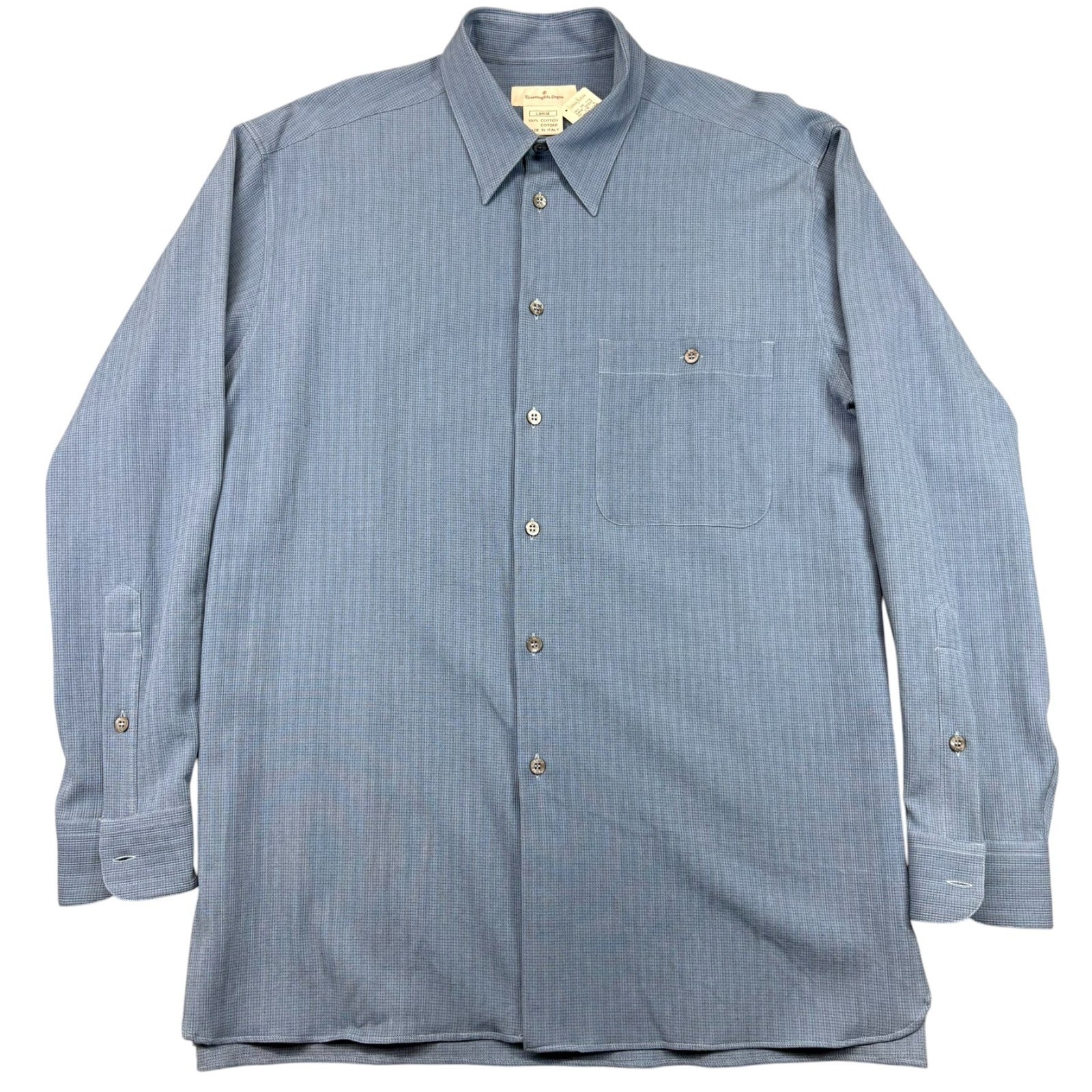 Ermenegildo Zegna Long Sleeve Dress Shirt Mens L Blue Cotton Textured Italy NWT