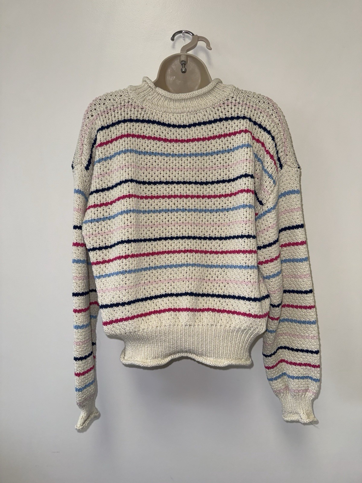 Grace + Karma (Medium) Cream Knit Sweater with Pink & Blue Stripes