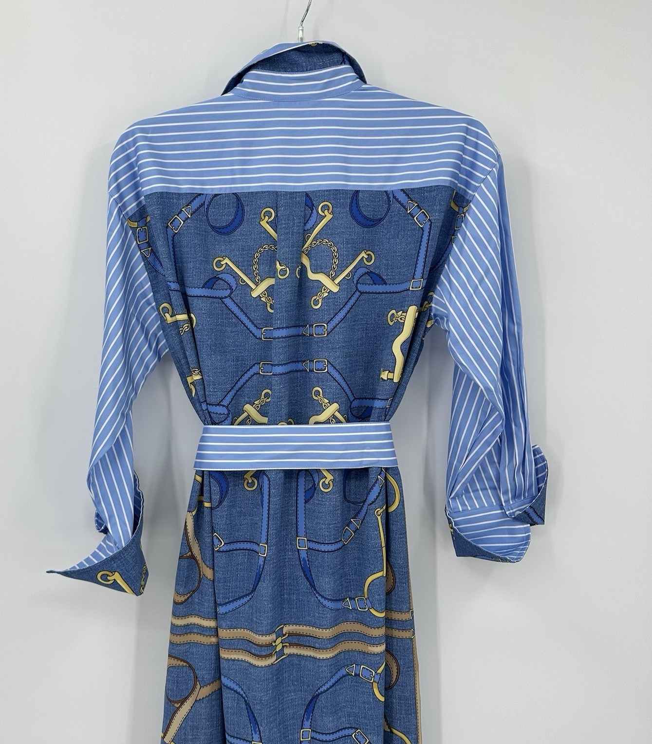 J MCLAUGHLIN quince dress equestrian blue MEDIUM midi country club preppy stripe