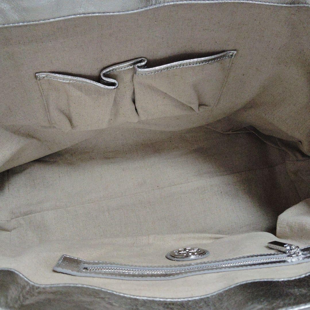 Tory Burch Tote Bag Silver Ella Large Capacity Canvas Mother