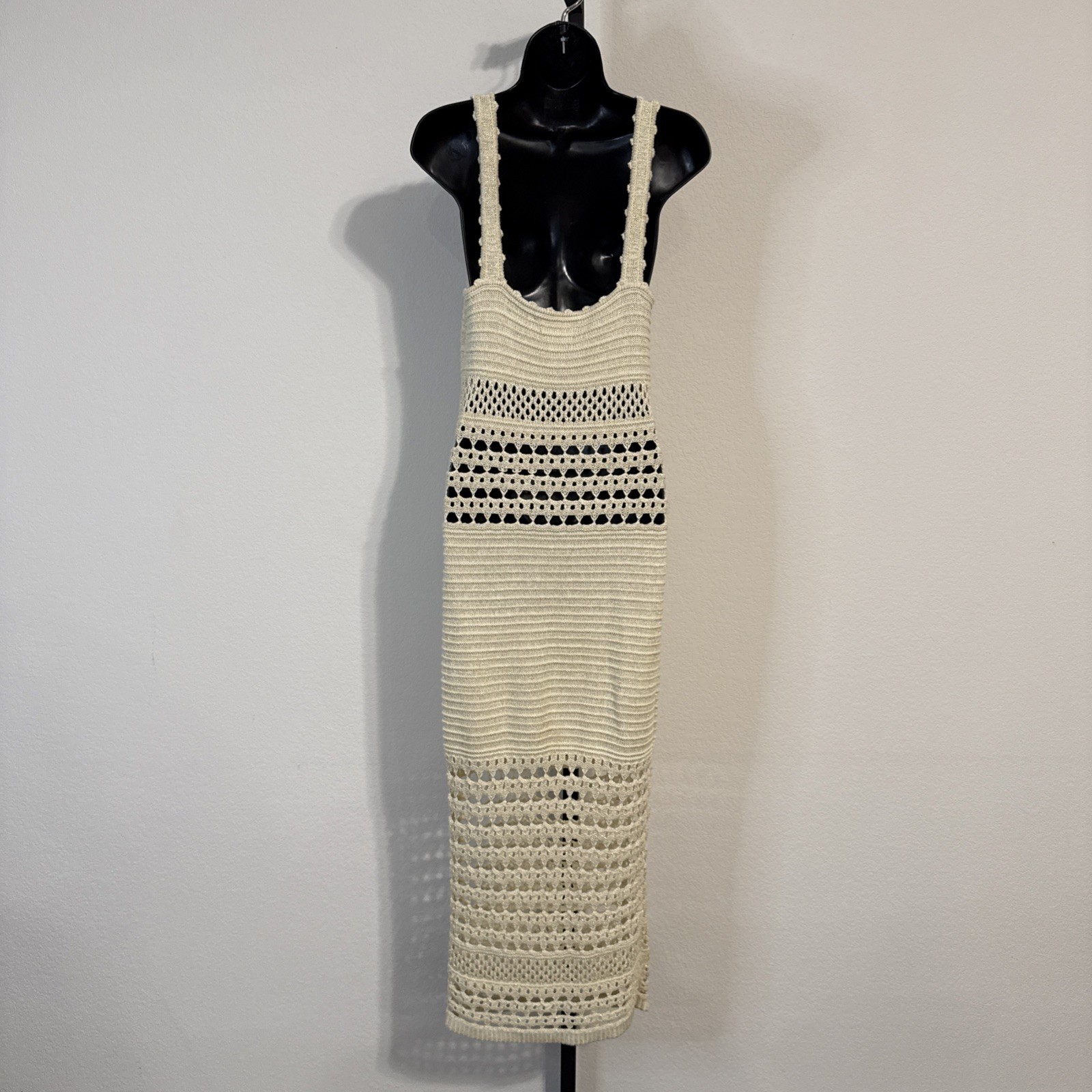 $498 Retrofete Avril Knit Metallic Cutout Crochet Spaghetti Strap Dress – MED