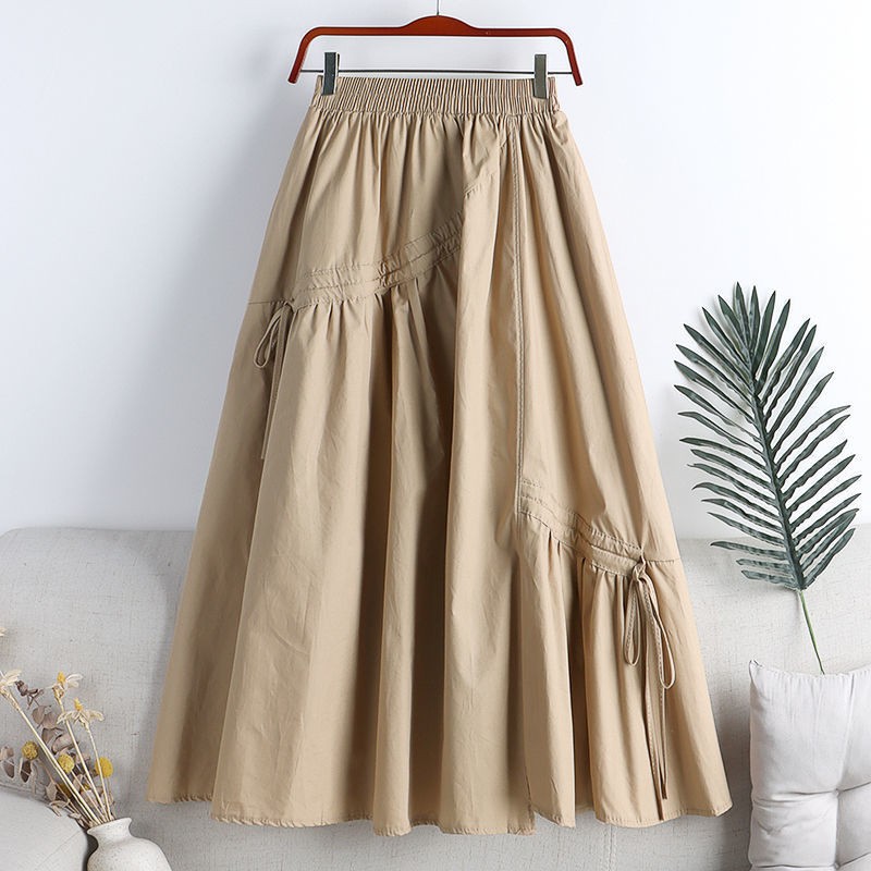 Irregularly Tied Mid-length Flared A-line Skirt