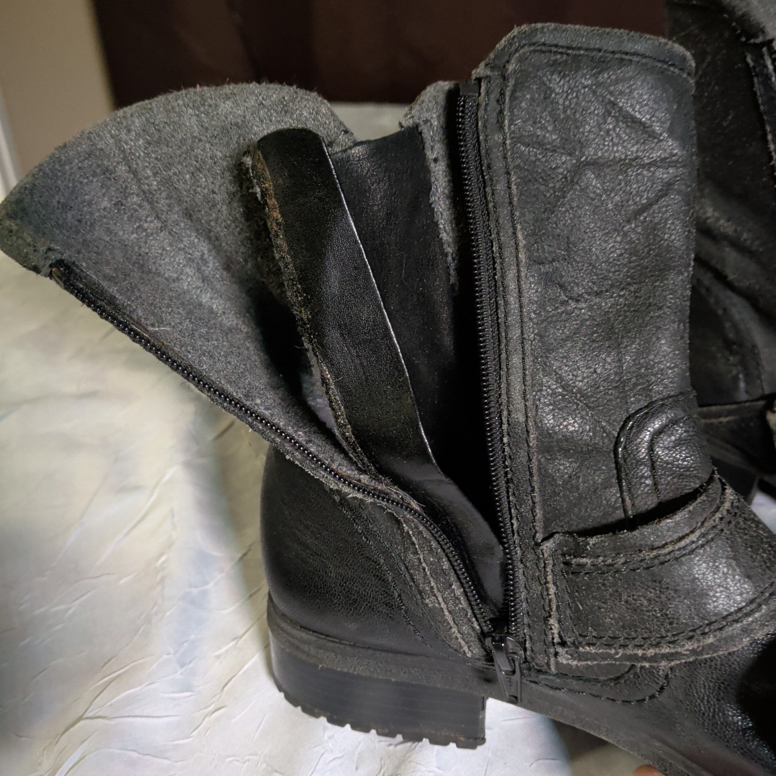 Clarks Collection Faralyn Boots Womens 8.5 M Zip Up Moto Bootie Black Distressed