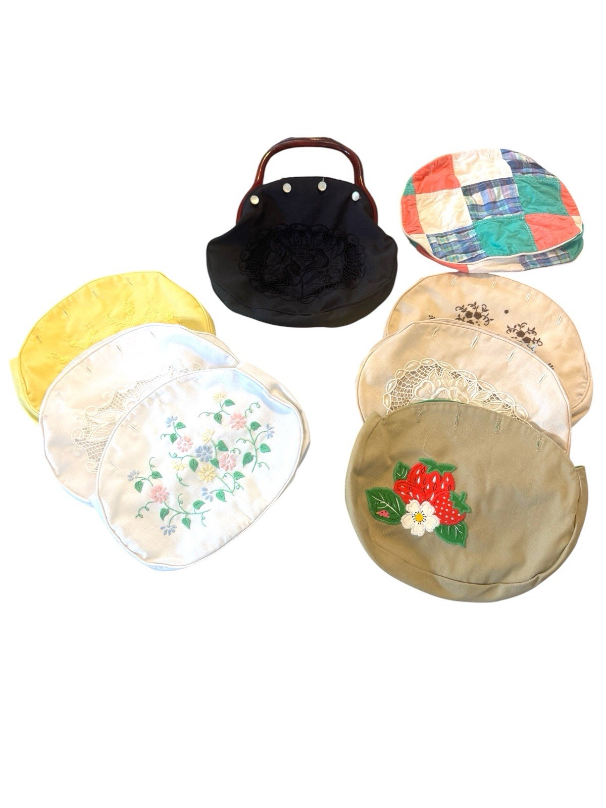 Vintage Bermuda Bag Plus 8 Covers Embroidered Purses Bake Lite Frame
