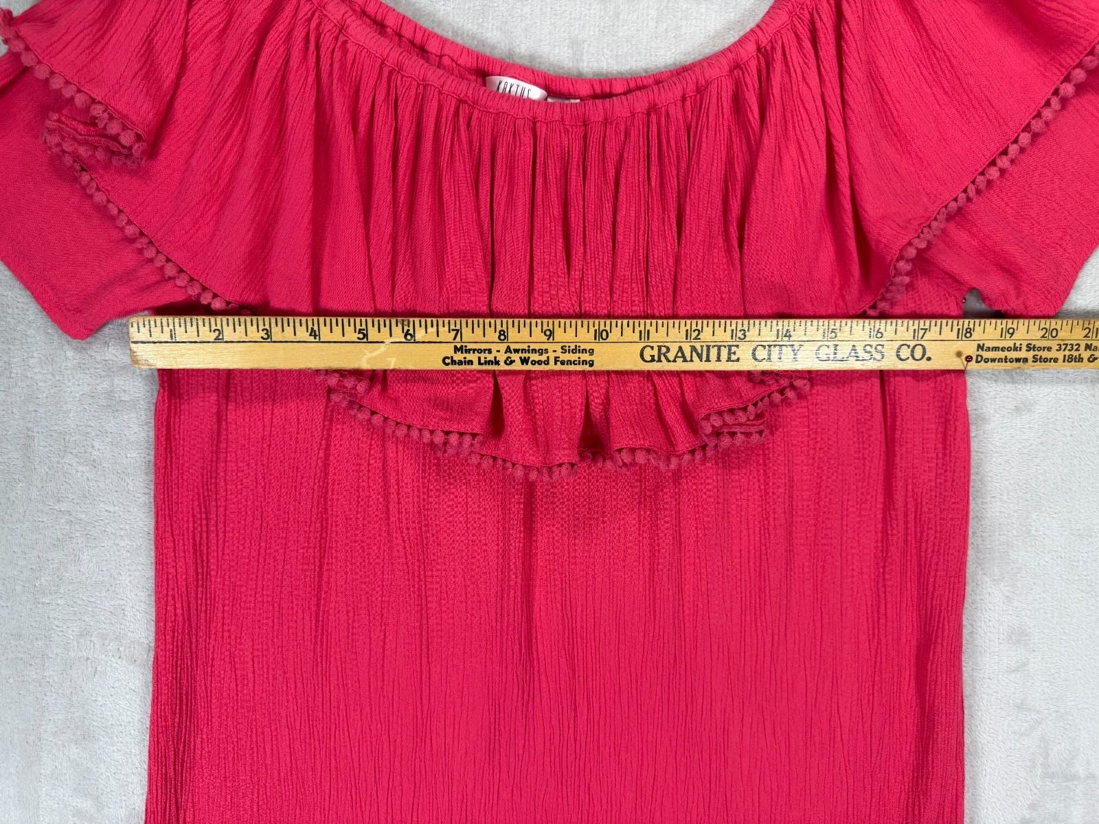 Kaktus L Hot Pink Off Shoulder Mini Dress Boho Peasant Ruffle Gauze Vacation