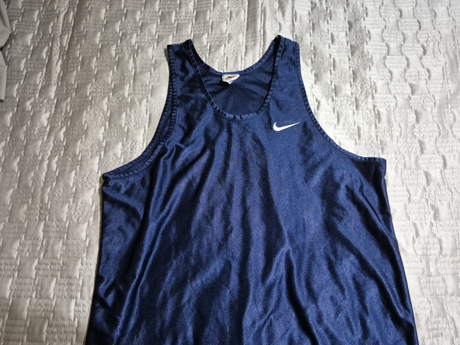 Vintage 90s Nike Basketball Jersey Tank Top XL Satin Navy Blue Silky Shiny