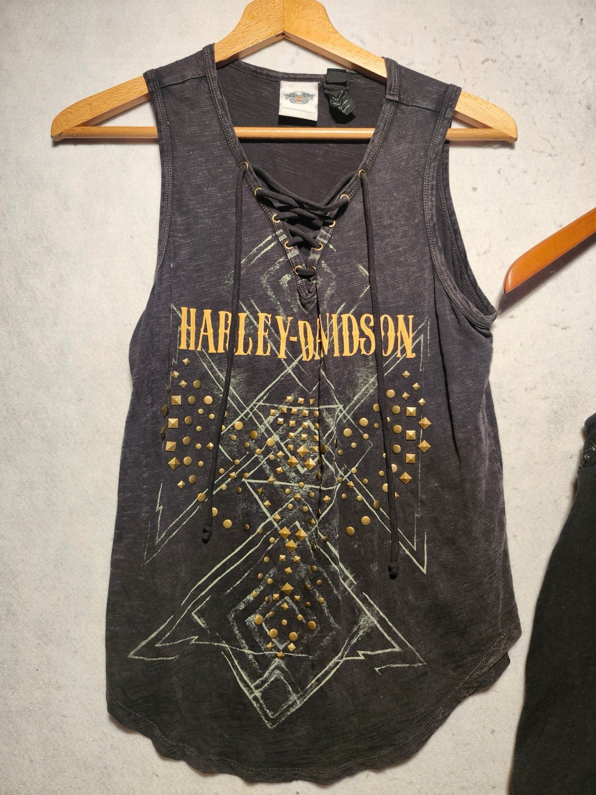 2 Harley Davidson Tank Top Shirts Size S/M Lace Black Motorcycle Moto Rock Logo