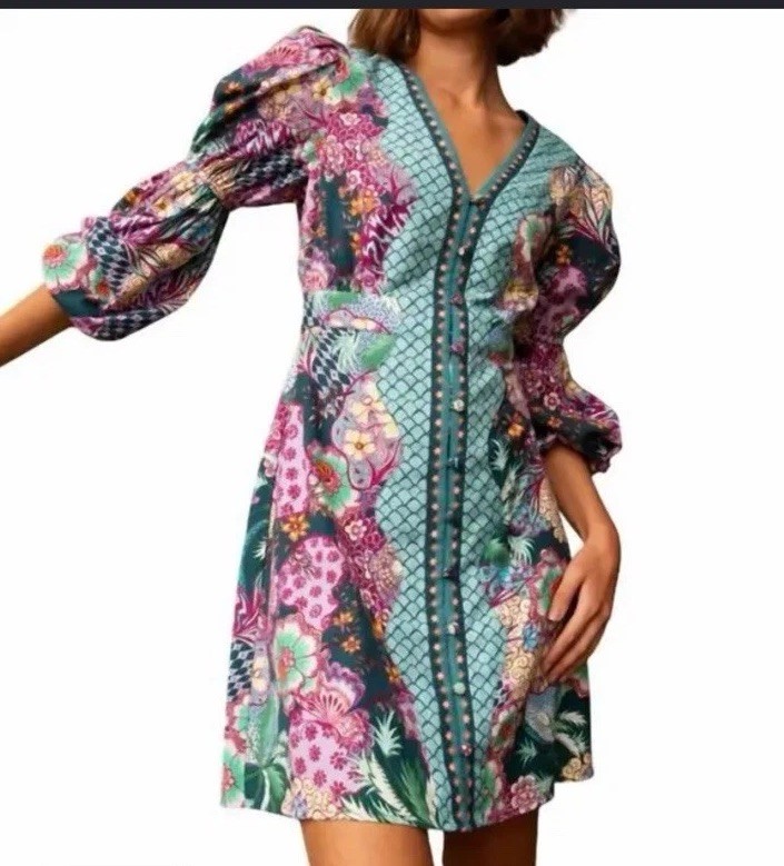 Anna Cate Womens Button Front Linen Blend Octavia Dress Multicolor Small Floral