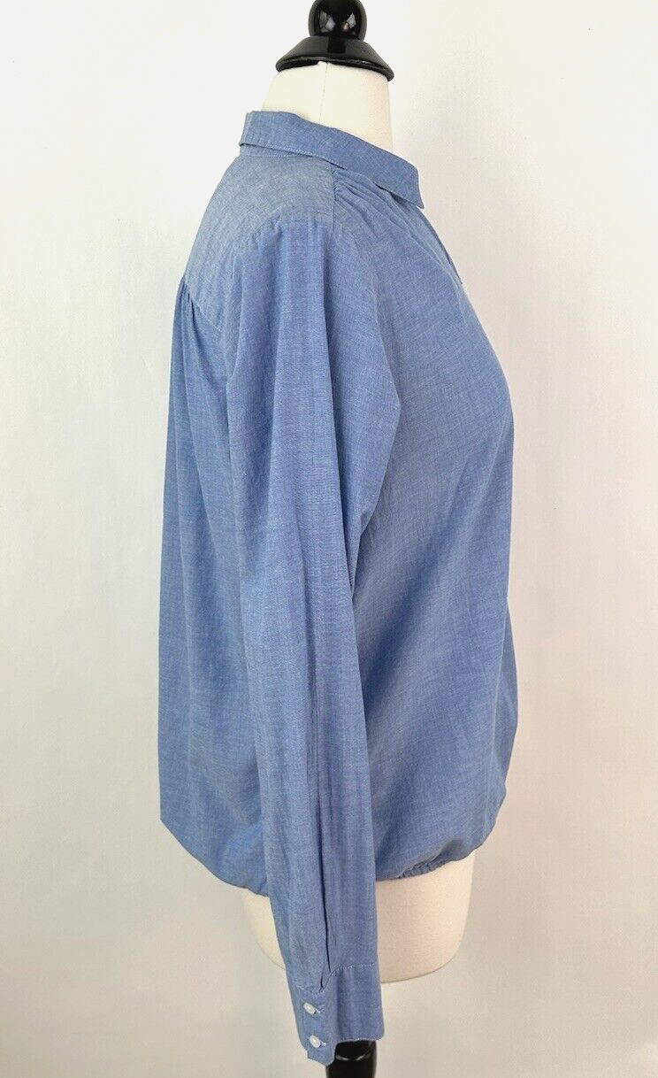 Ann Taylor LOFT Button-up Blouson Shirt MEDIUM Blue Lightweight Cotton Top