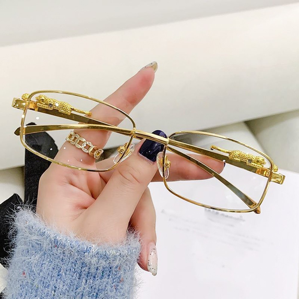 Luxury Leopard Clear Lens Gold Frame Hip Hop Retro Men’s Rectangular Glasses