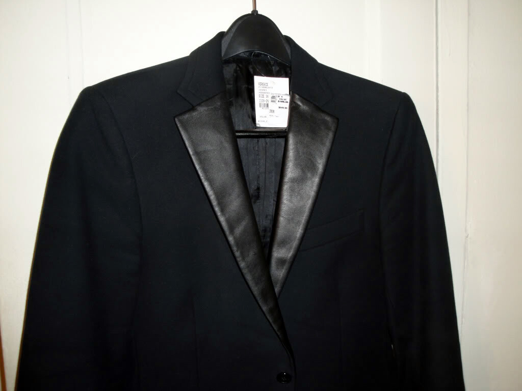 $1095 NEW VERSACE BLAZER BLACK TUXEDO EVENING SLIM SMOKING JACKET LEATHER 38 MEN