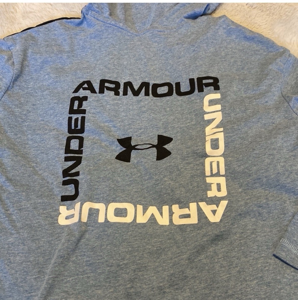 Under Armour HeatGear Youth Blue/Black Pullover Hoodie Loose Fit Graphic YLG