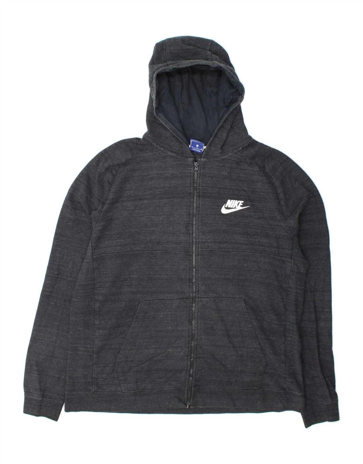 NIKE Mens Zip Hoodie Sweater XL Navy Blue Flecked Cotton DH67