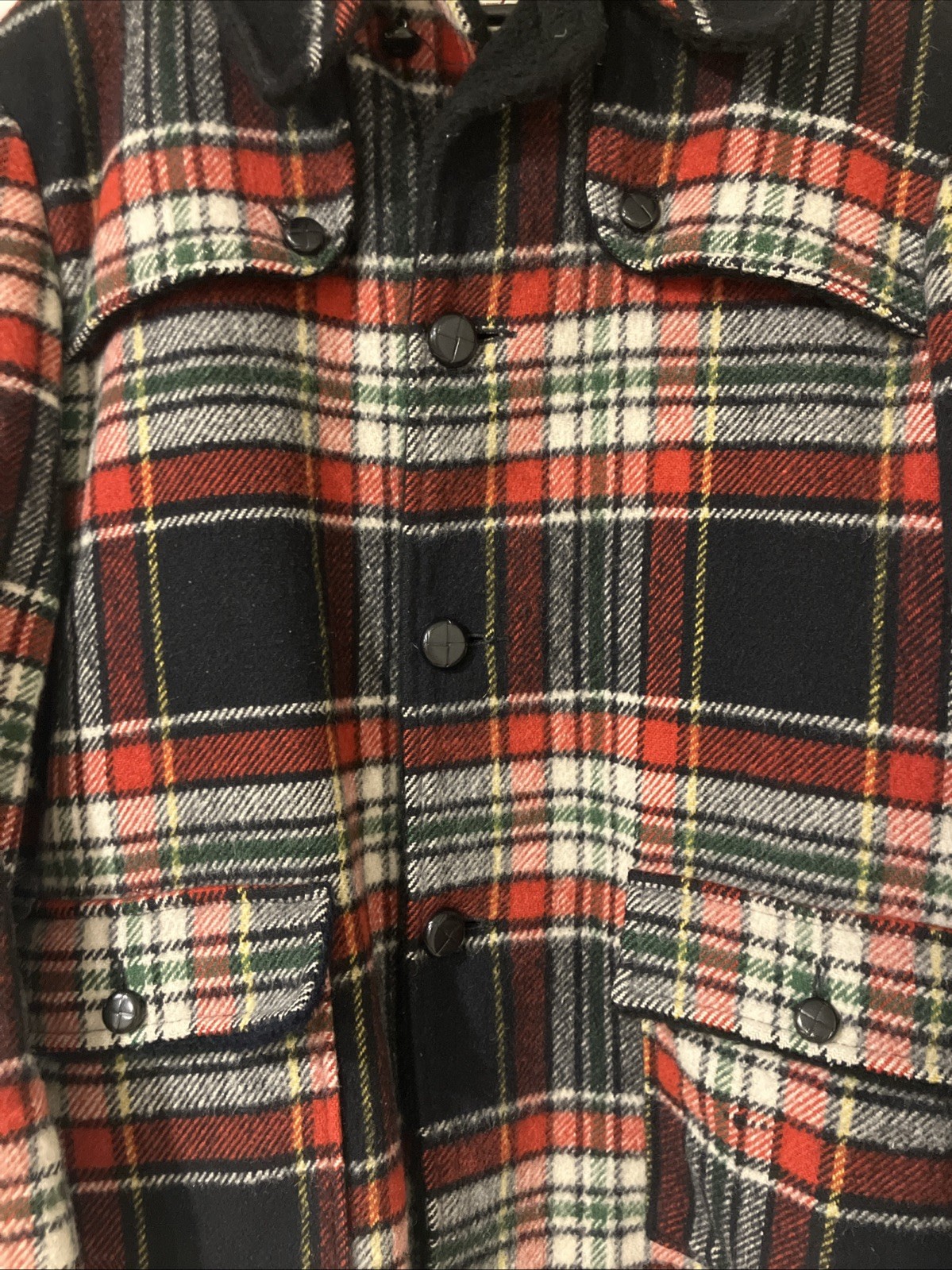 Vintage Plaid Fleece Lined Button Up Coat. Made In USA. Union Made. Size 40/M.