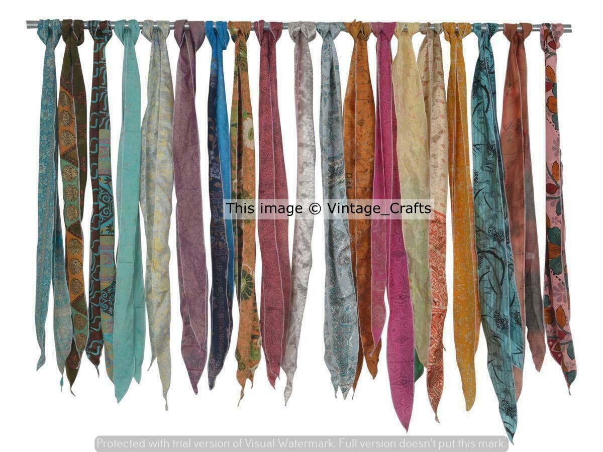 Wholesale Lot Of 50 Vintage Silk recycle Sari Sashes Head Wrap Neck Tie India