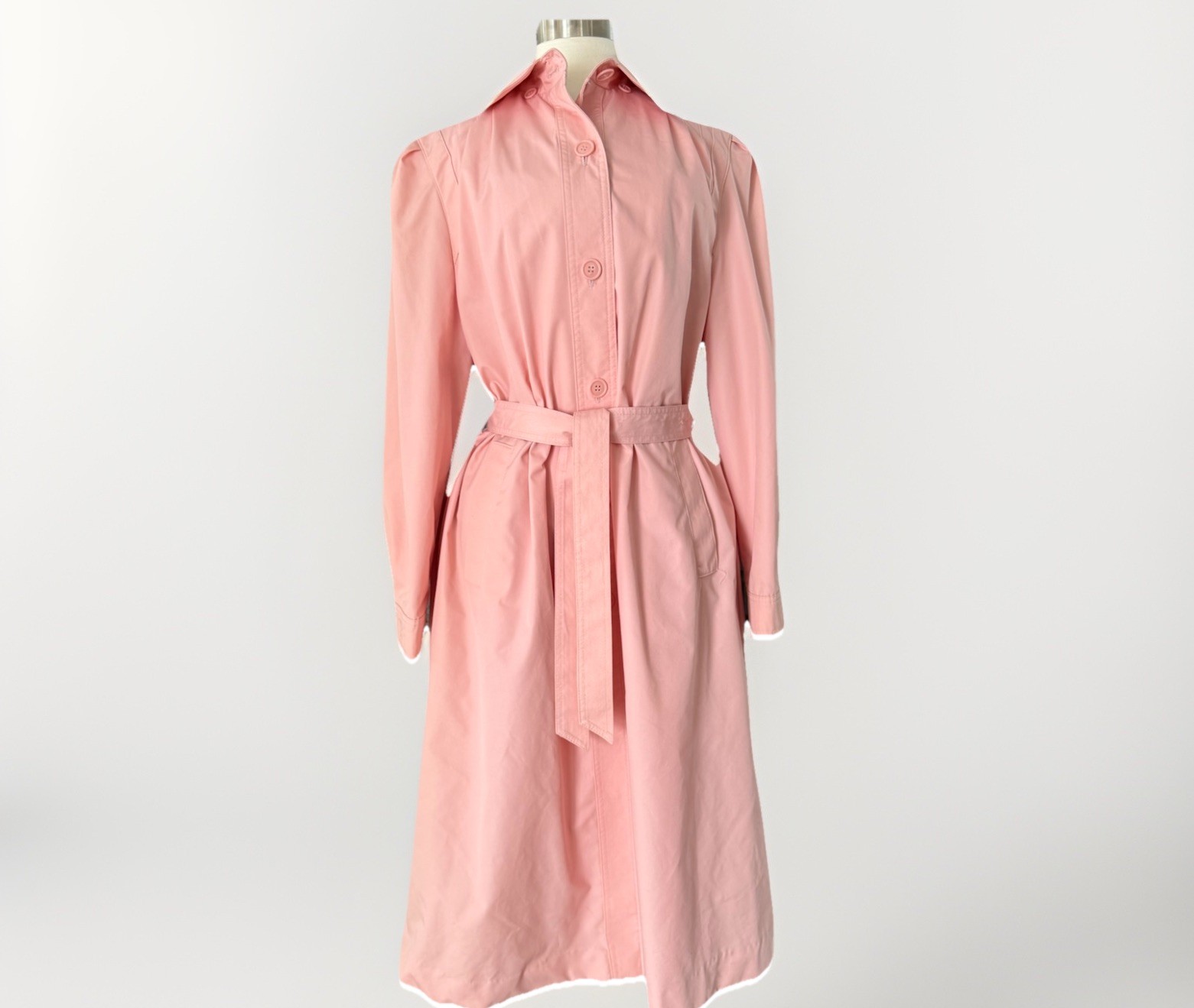 Vintage Pretty in Pink Trench Coat Fully Lined Belted Removable Hood