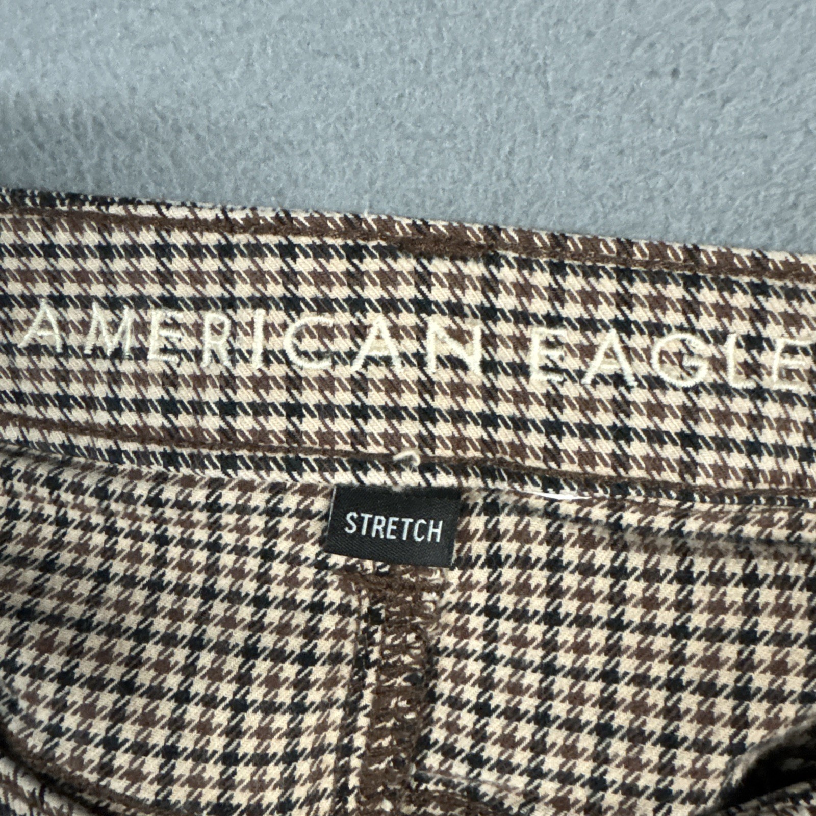 American Eagle Jeans Womens 12 Long Brown Houndstooth Mom Jean Stretch Cotton