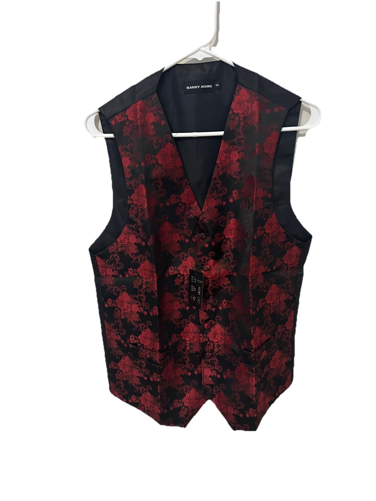 Berry Wang Tuxedo Vest Size Small Red &black Floral NWT