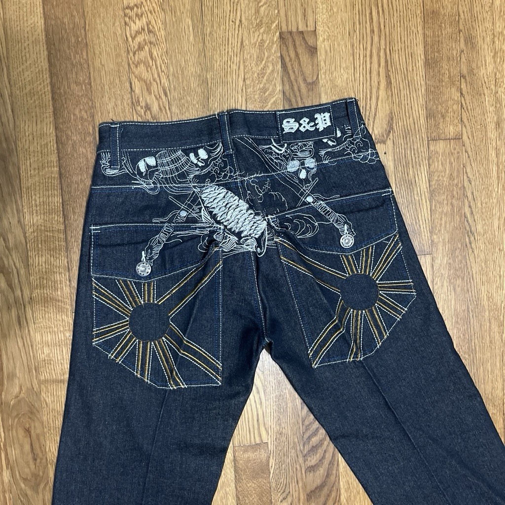 S&P Men’s Blue Dark Wash Denim Straight Regular Fit Jeans Embroidered 5-Pocket