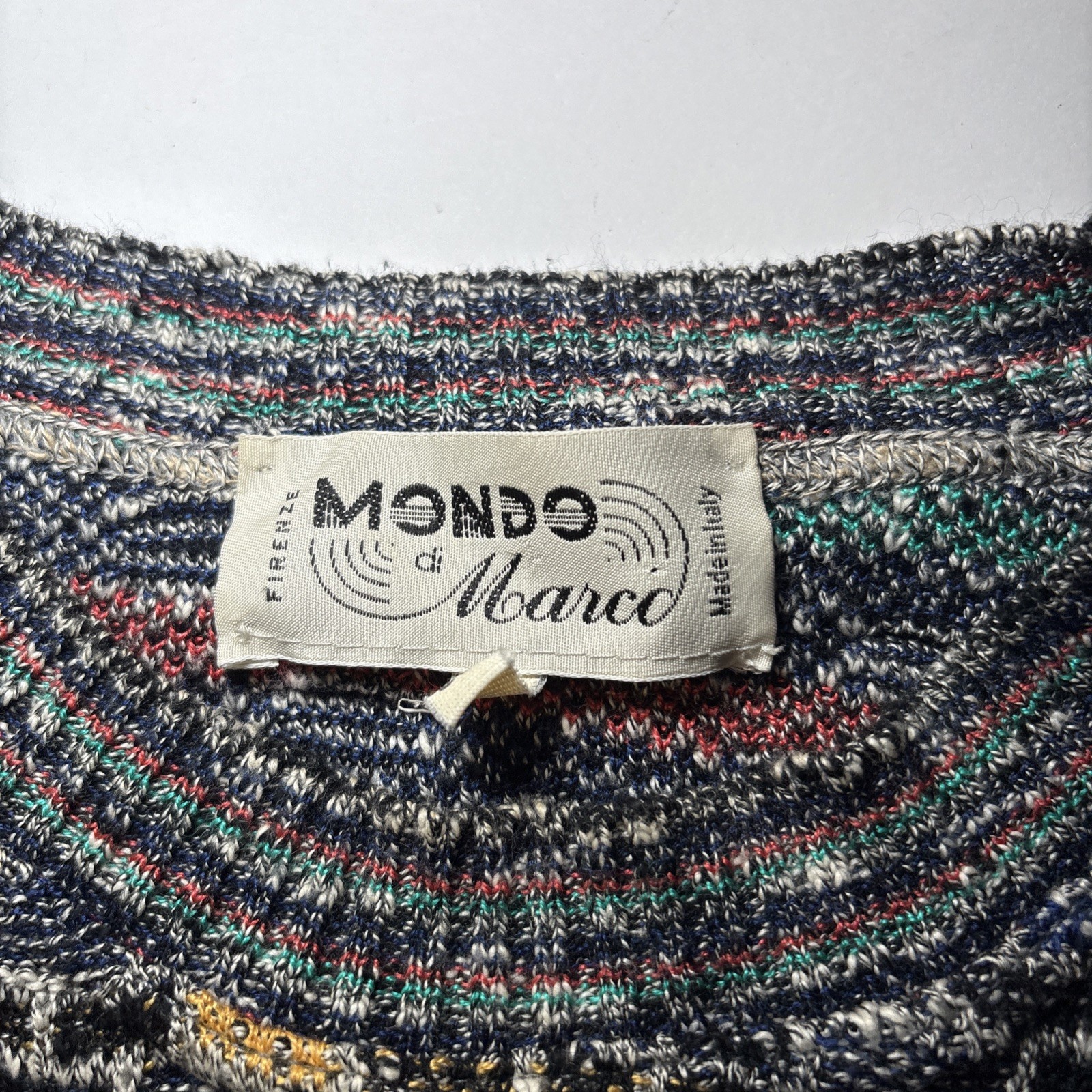 Mondo di Marco Sweater Mens Large Black Brick Colorful Knit Made Italy Vintage