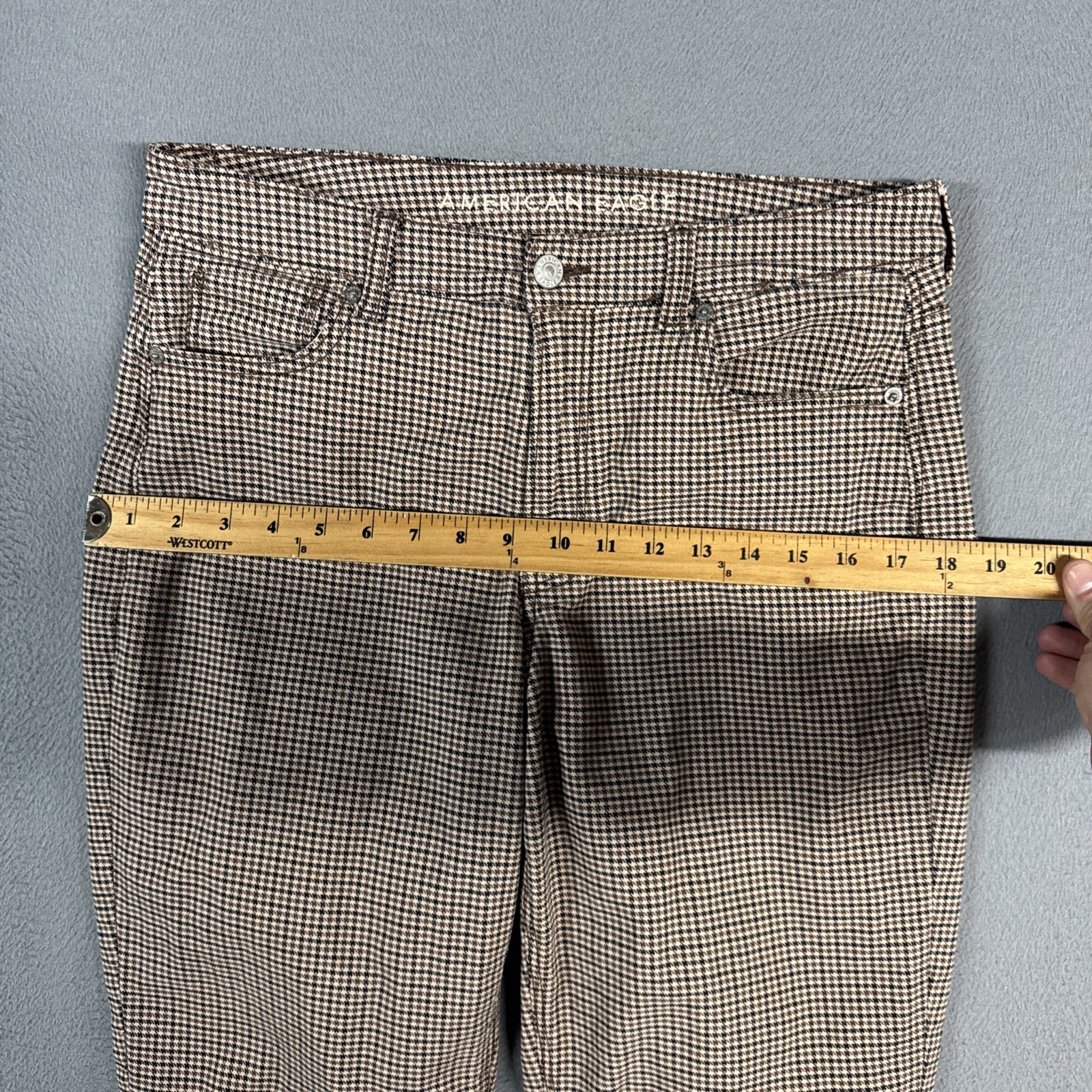 American Eagle Jeans Womens 12 Long Brown Houndstooth Mom Jean Stretch Cotton