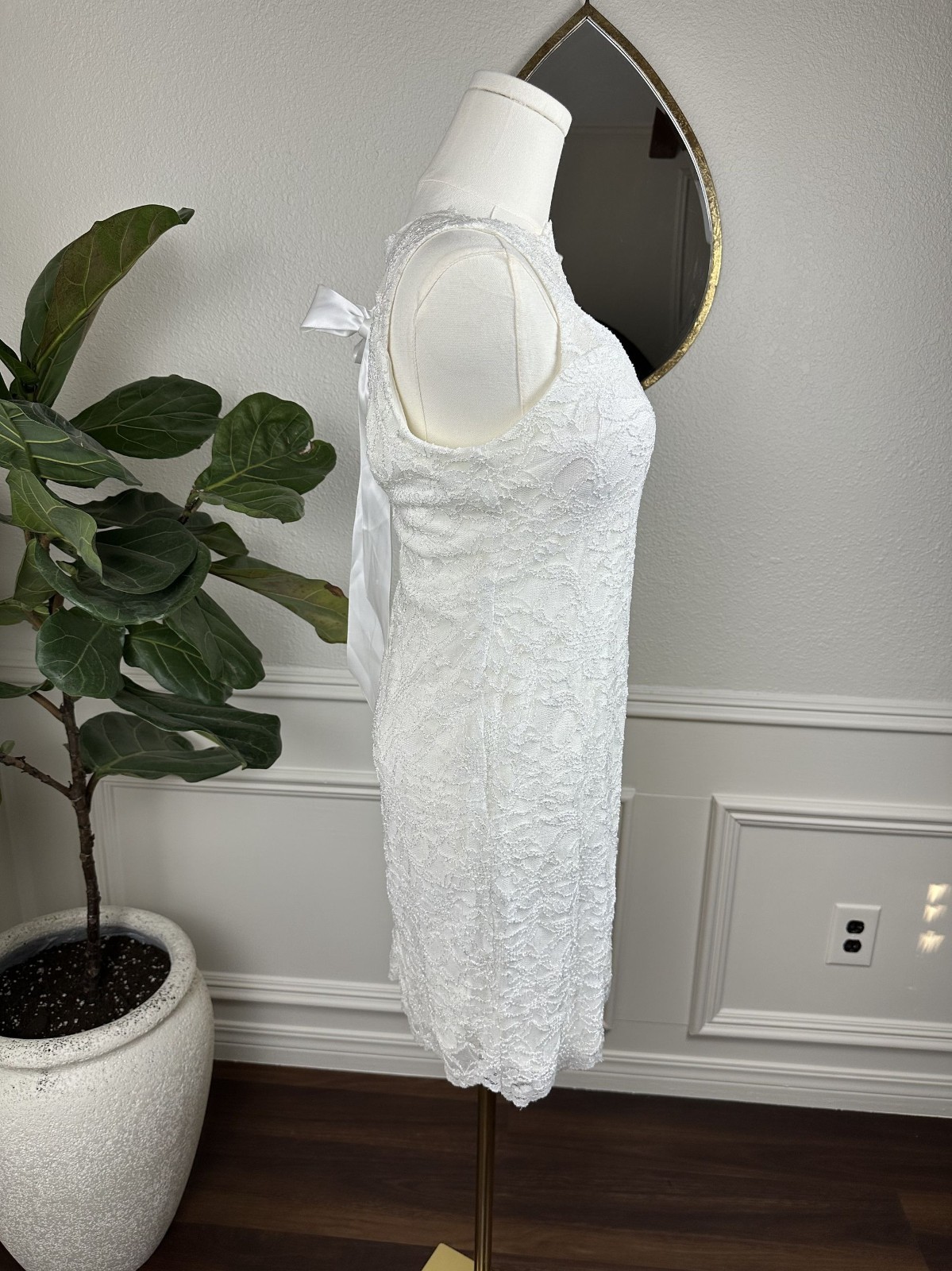 Bridalcore Romantic Lace Bodycon Mini Dress | Morgan & Co | Size 11/12