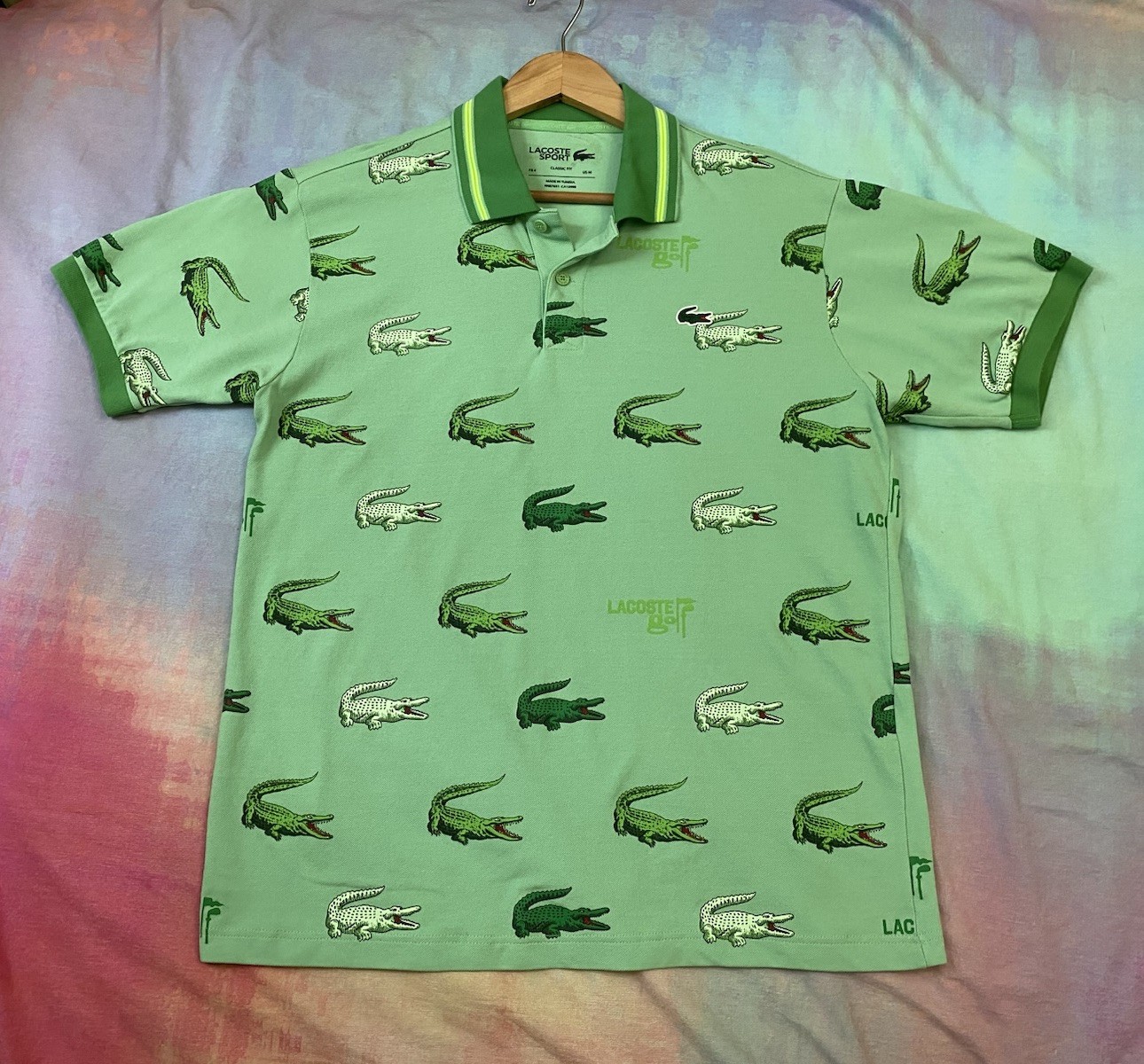Lacoste Sport Golf Croc Allover Print Polo Classic Fit Mens Performance Size 4 M
