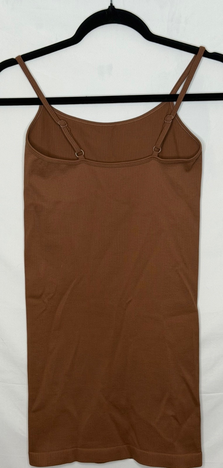 Brown Ribbed Seamless Bodycon Mini Dress Adjustable Strap Stretch Size S