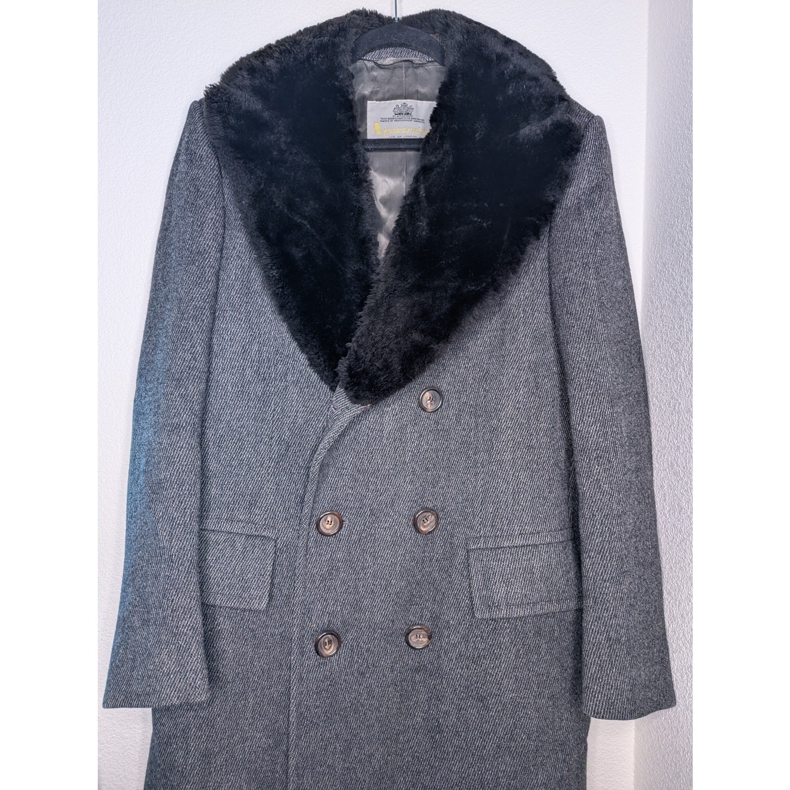 VTG Aquascutum Men’s Herringbone Overcoat 80s Shearling Rare Collector Winter