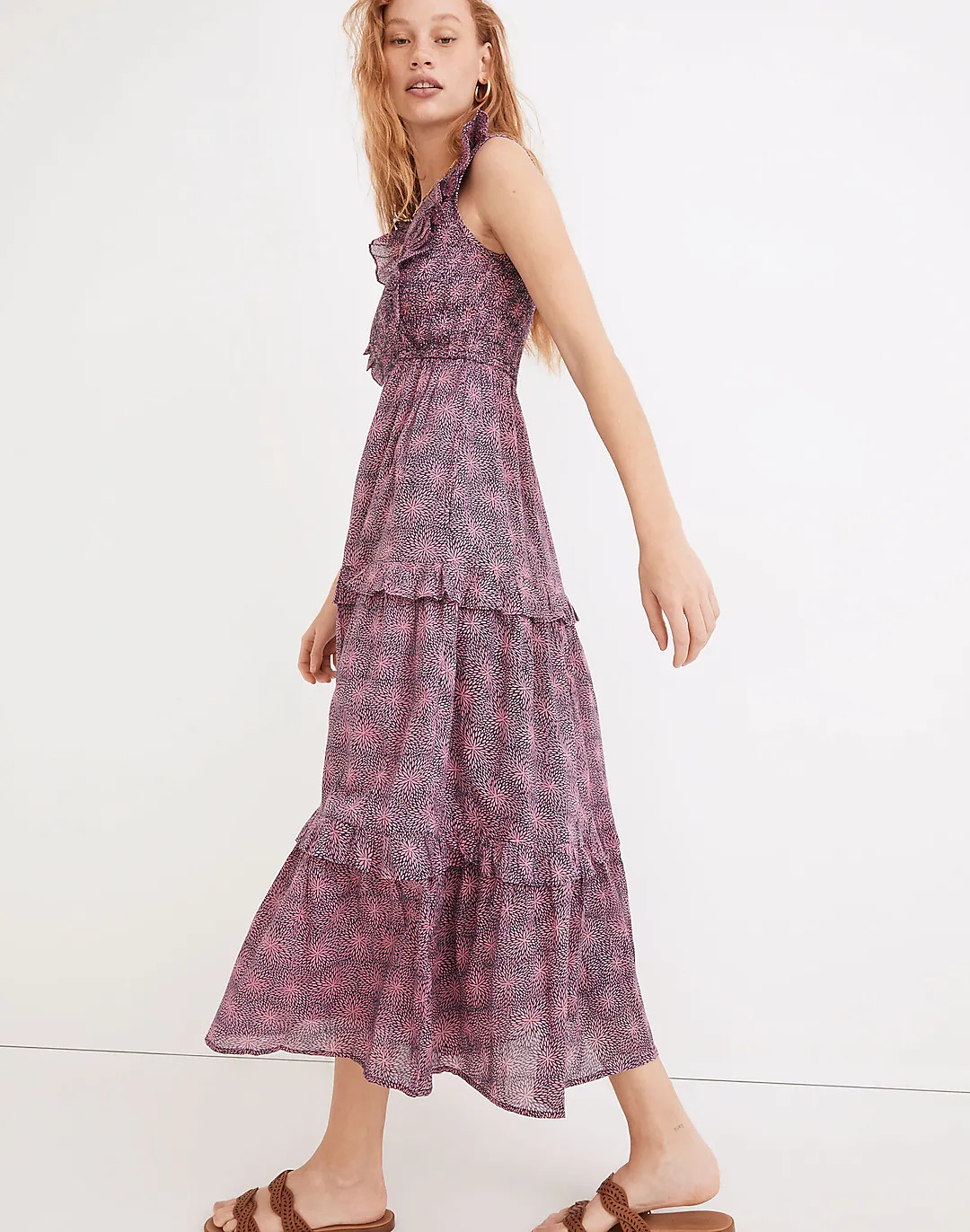 Banjanan S Small Iris Dress Petal Power Blueprint Print Cotton Voile Midi