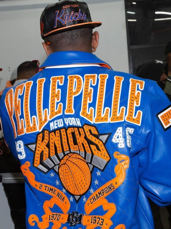 Knicks Leather Jacket Blue Orange Black Vintage Varsity Bomber Streetwear Style