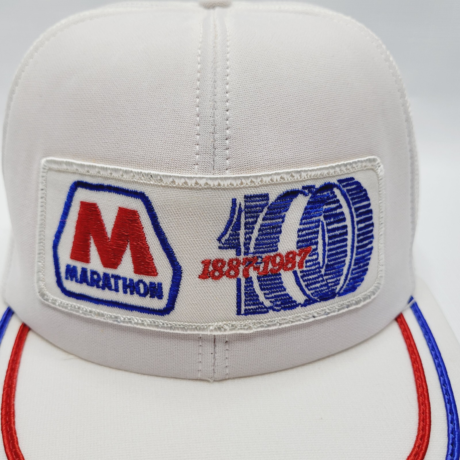 Marathon Patch Snapback Mesh Back Trucker Hat Cap Vtg 80s Louisville Mfg Co USA