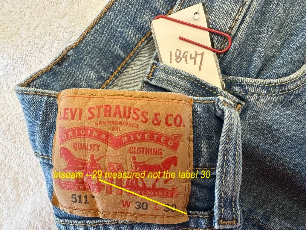 Levi’s 511 stone-washed blue 30W 29L men’s blue denim jeans stretch flat zipper